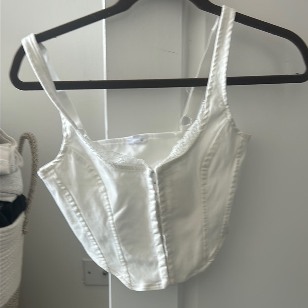 Garage White Fitted Crop Tank Top